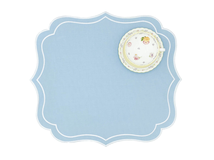 light blue embroidered placemat