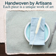 Brooklyn Cotton Woven Fringe Placemats - Dusty Blue