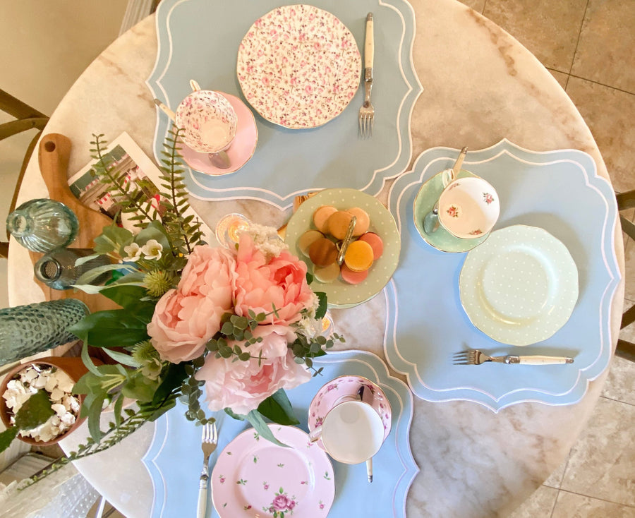 pastel blue tea party table