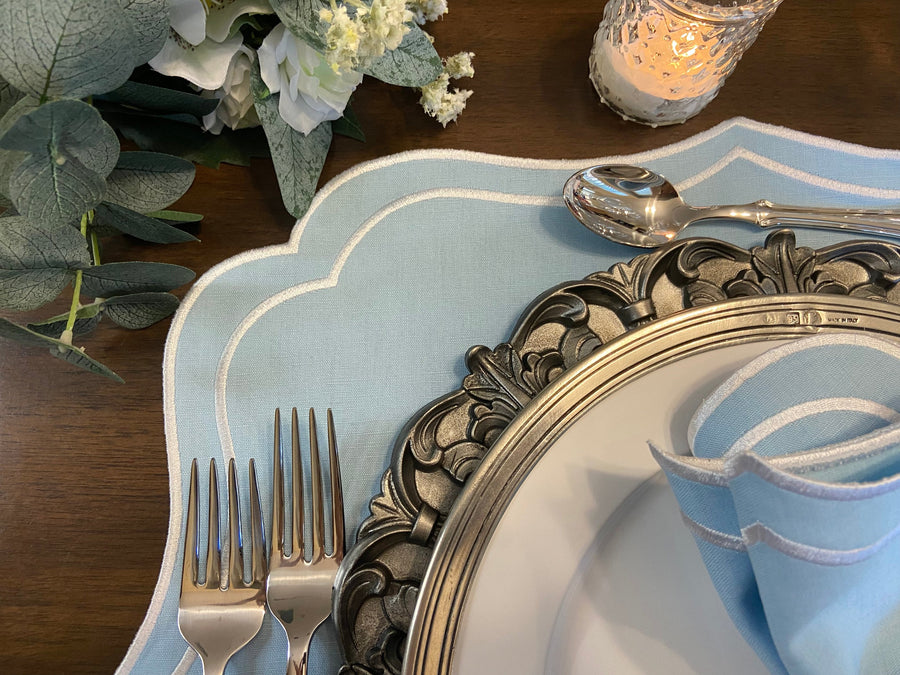 baby blue scalloped placemats