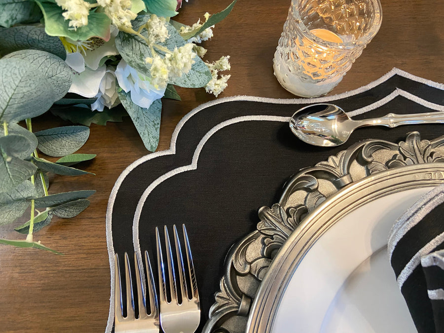 black linen placemats