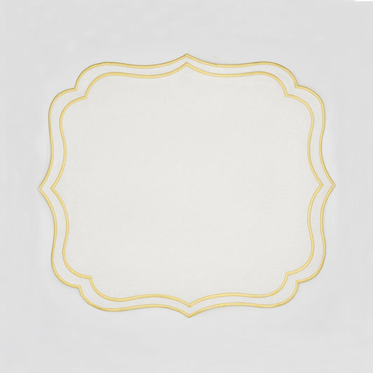 Charlotte Scallop Embroidered Placemats - Ivory Gold