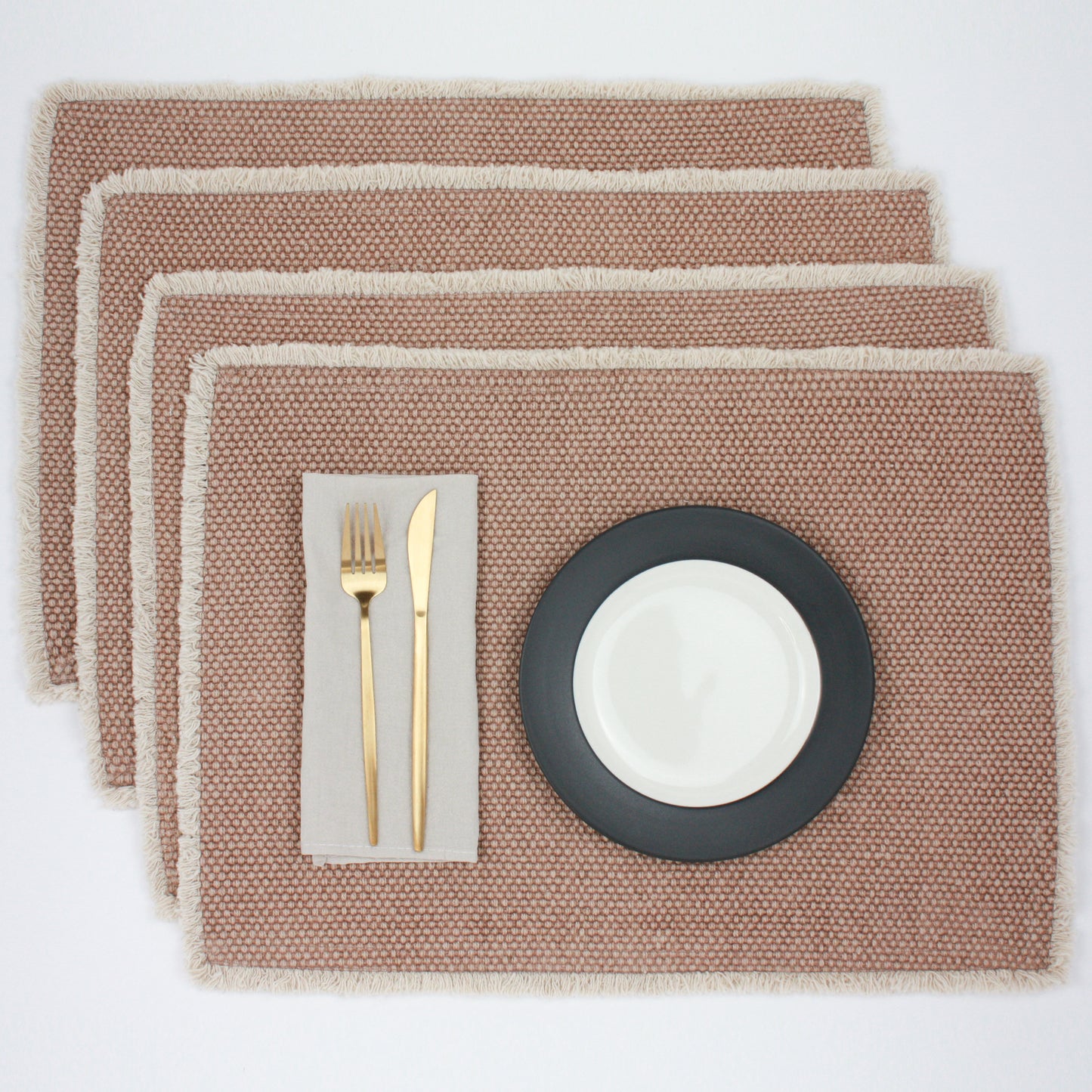 Brooklyn Cotton Woven Fringe Placemats - Amber