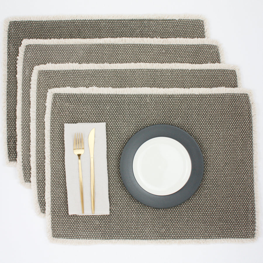 Brooklyn Cotton Woven Fringe Placemats - Flint