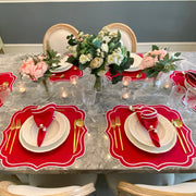 red and gold table setting